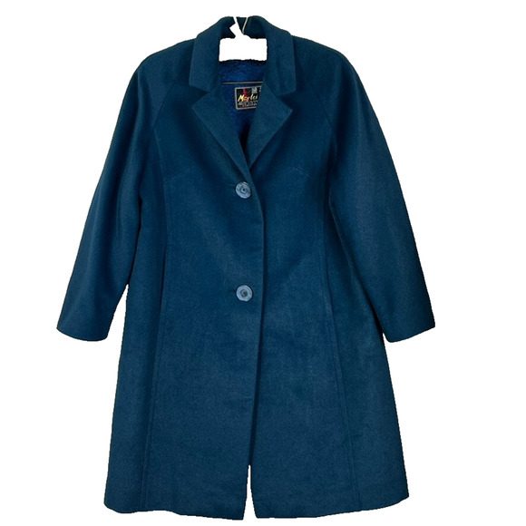 Maylai Co. Jackets & Blazers - May Lai Co Overcoat Womens S-M Blue Wool Single Breasted Two Button Notch Lapel